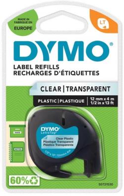 Dymo label printer tape LetraTag Plastic 12mmx4m, black/transparent | S0721530