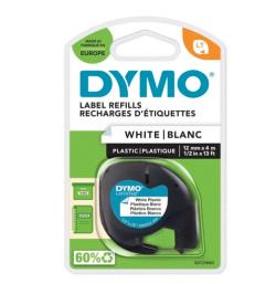 Dymo label printer tape LetraTag Plastic 12mmx4m, black/white | S0721660