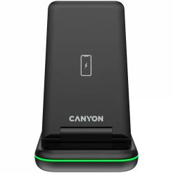 CANYON WS-304, Foldable  3in1 Wireless charger, with touch button for Running water light, Input 9V/2A,  12V/1.5AOutput 15W/10W/7.5W/5W, Type c to USB-A cable length 1.2m, with QC18W EU plug,132.51*75*28.58mm, 0.168Kg, Black | CNS-WCS304B